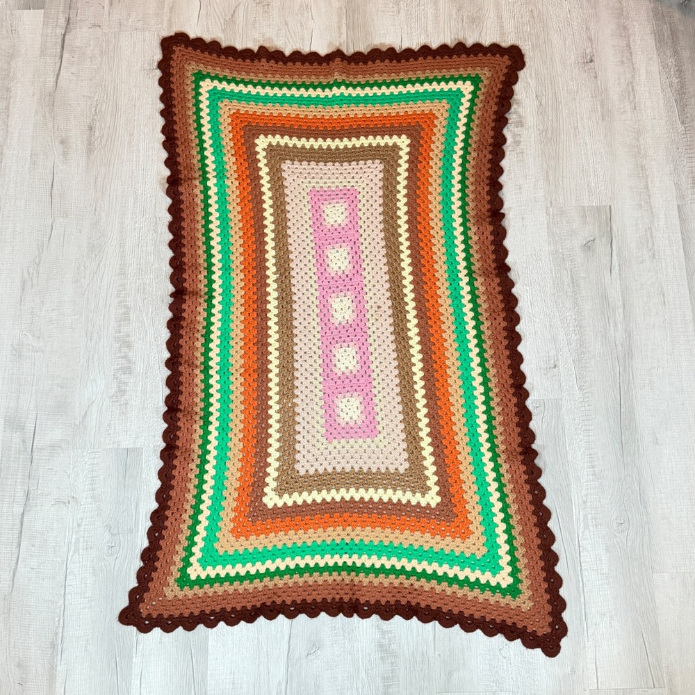 Crochet Blanket Rainbow Throw Granny Lap Nana 60x36 Colorful Couch